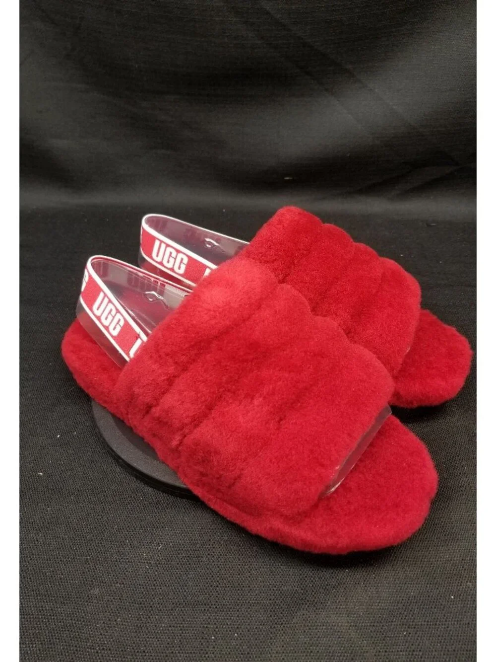 UGG Girls K Fluff Yeah Slippers Slides Soft Ribbon Red Size 6 NEW IN BOX!